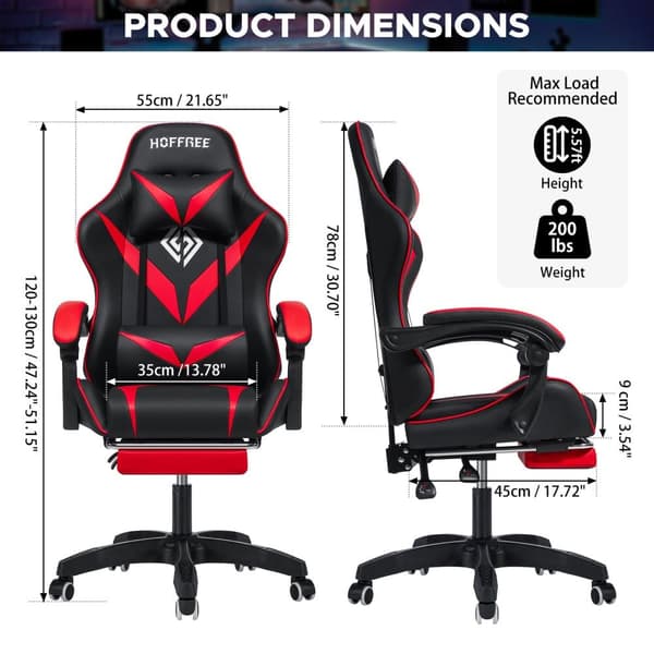 Gaming Chair Kontorsstol med Fotstöd, Ergonomisk Massagestol Höjdjusterbar upp till 90 kg - Röd