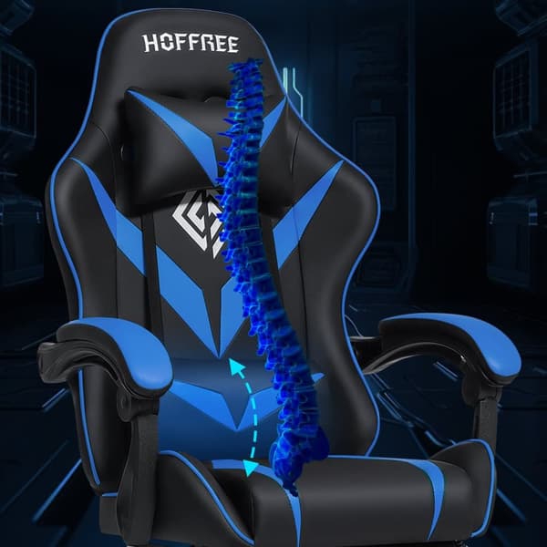 Gaming Chair Kontorsstol med Fotstöd, Ergonomisk Massagestol Höjdjusterbar upp till 90 kg - Blå