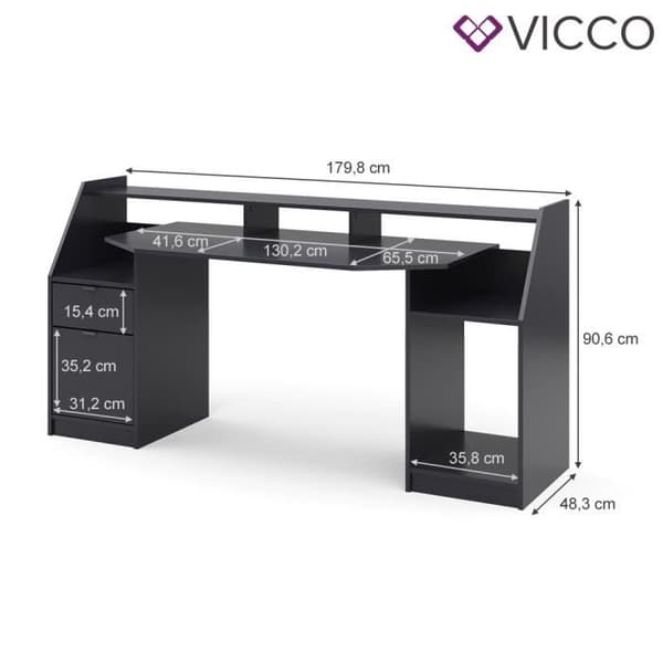 VICCO JOEL datorbord, svart PC-bord, spelbord, skrivbord, gamerbord