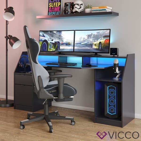 VICCO JOEL datorbord, svart PC-bord, spelbord, skrivbord, gamerbord