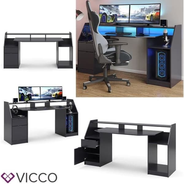 VICCO JOEL datorbord, svart PC-bord, spelbord, skrivbord, gamerbord