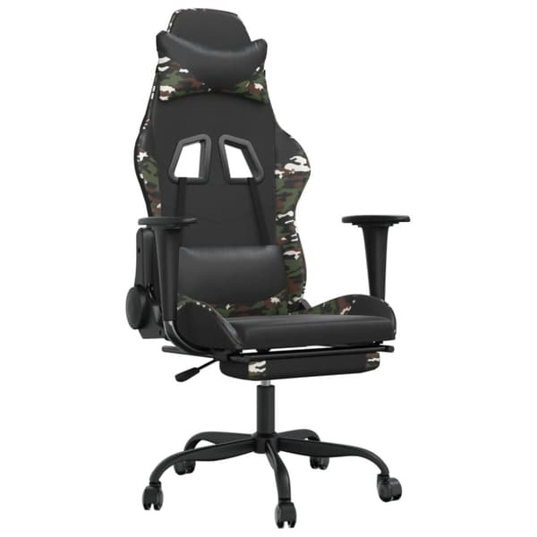 Gamingstol med fotstöd svart och kamouflage konstläder