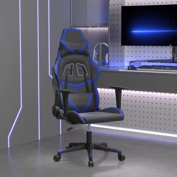 Gamingstol med massage svart och blå konstläder