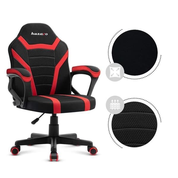 HUZARO RANGER 1.0 Gaming Stol Rött tyg, Fåtölj för barn, Gamer, Ergonomisk, Justerbar höjd 80 mm, Armstöd, PC-spel