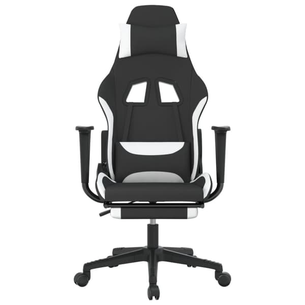 Snurrbar gamingstol med fotstöd svart och vit tyg