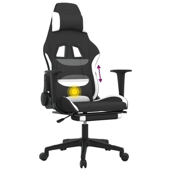 Snurrbar gamingstol med fotstöd svart och vit tyg