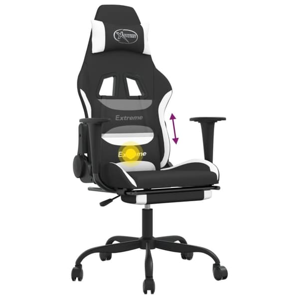 Snurrbar gamingstol med fotstöd svart och vit tyg
