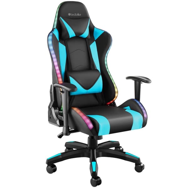 Gamerstol Tartaros, LED, massagefunktion - sort/azur