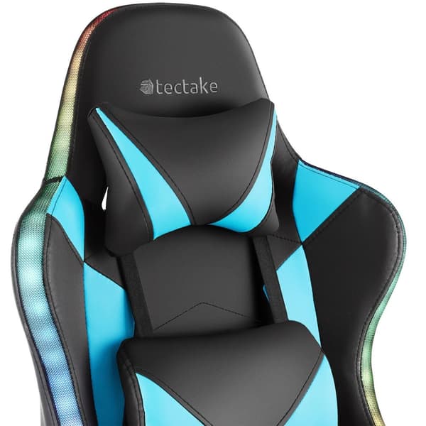 Gamerstol Tartaros, LED, massagefunktion - sort/azur