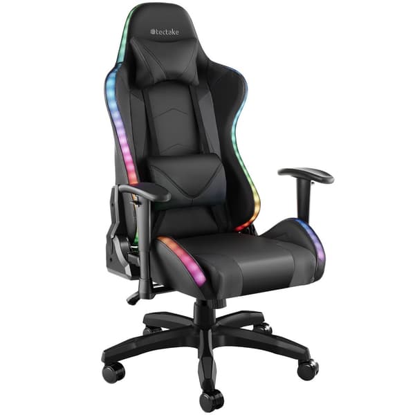 Gamerstol Tartaros, LED, massagefunktion - sort/sort
