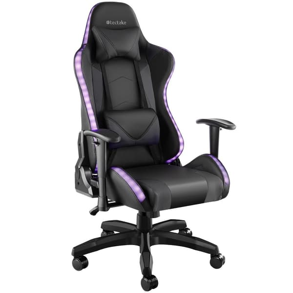 Gamingstol Tartaros, LED, massagefunktion - svart/svart