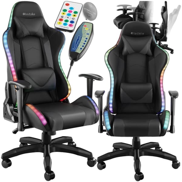 Gamingstol Tartaros, LED, massagefunktion - svart/svart