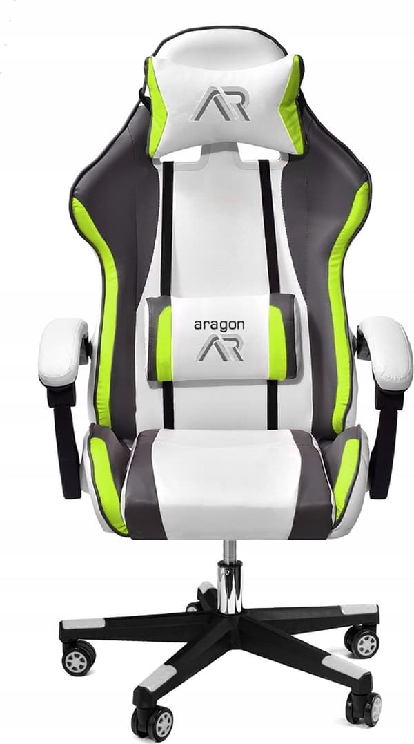 Ergonomisk hvid-grå-lime kontorstol med nakke- og lændestøtte til studerende og hjemmearbejdere