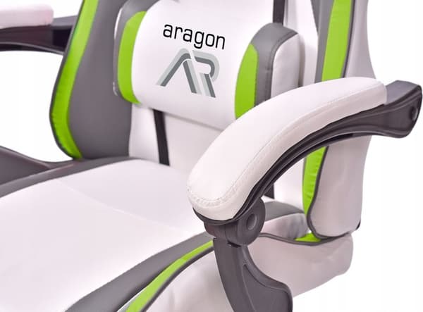 Ergonomisk Vit-Grå-Lime Spelstol med Nack- och Ländstöd, Justerbara Funktioner för Gamers och Proffs