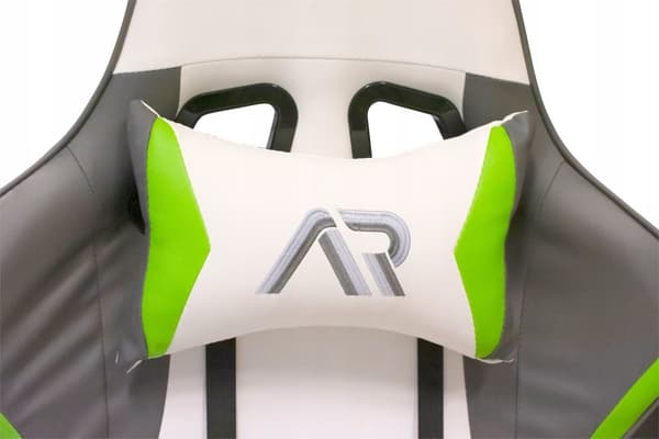 Ergonomisk Vit-Grå-Lime Spelstol med Nack- och Ländstöd, Justerbara Funktioner för Gamers och Proffs