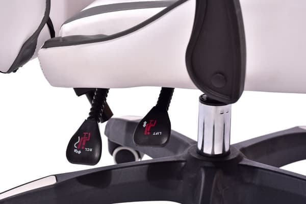Lyxig Ergonomisk Spelstol med Premium ECO-Läder, Vit-Grå-Lime, Justerbar & Lutningsbar