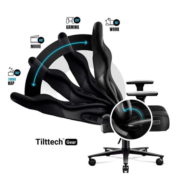Diablo X-Player 2.0 Gaming Stol Office Gamer Fåtölj 3D Armstöd Lädertygskudde Lumbal Cousin (Svart-Svart, L)