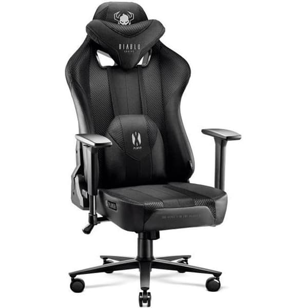Diablo X-Player 2.0 Gaming Stol Office Gamer Fåtölj 3D Armstöd Lädertygskudde Lumbal Cousin (Svart-Svart, L)
