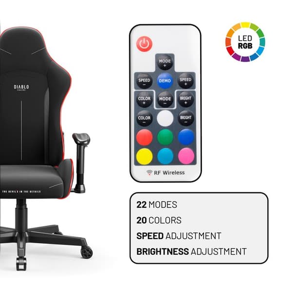 Diablo X-ST4RTER Gaming Chair Gamer Fåtölj Ergonomisk kontorssits 2D Tygöverdrag Armstöd (svarta (LED))