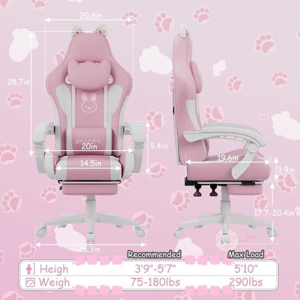 Söt Spelstol med Kattöron och Ländryggsstöd med Massage