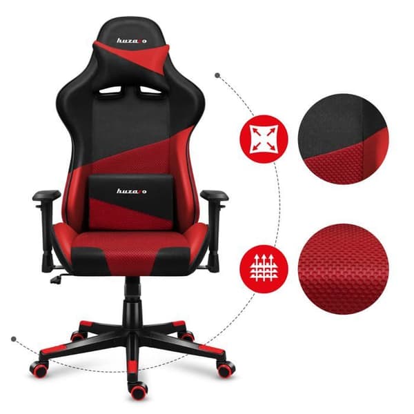 Gaming Chair - HUZARO - Force 6.2 Red Tyg - Ergonomisk - Nackstöd Svankkudde - Justerbar - Vridbar
