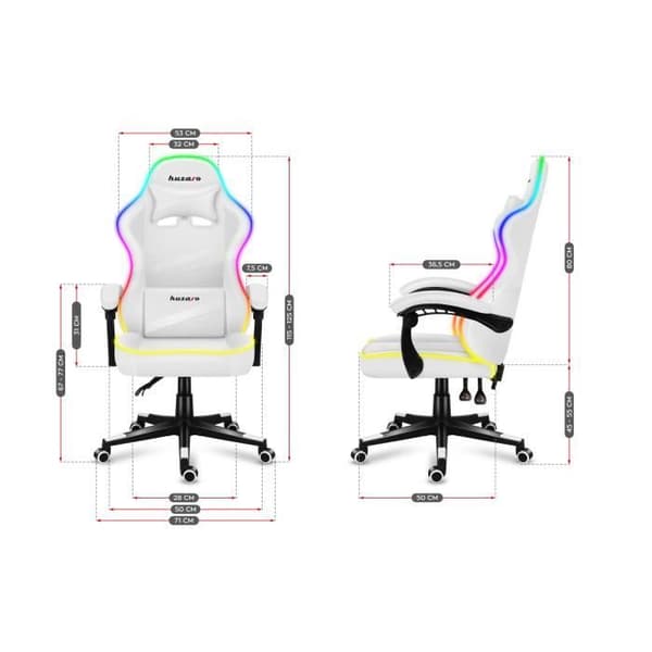 HUZARO Force 4.4 ergonomisk spelstol - Vit - Justerbar höjd - Svankstöd - Armstöd - Nackstöd