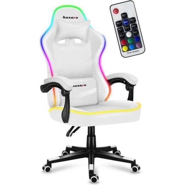 HUZARO Force 4.4 ergonomisk spelstol - Vit - Justerbar höjd - Svankstöd - Armstöd - Nackstöd