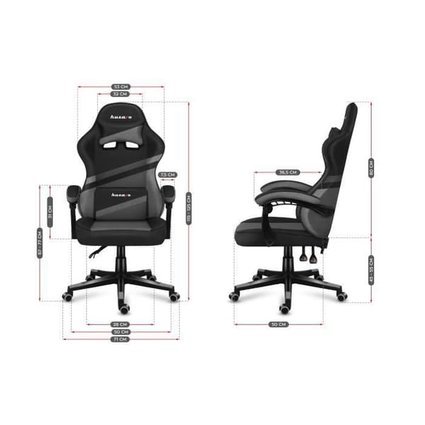 HUZARO Force 4.4 ergonomisk spelstol - Grå - Justerbar höjd - Svankstöd - Armstöd - Nackstöd