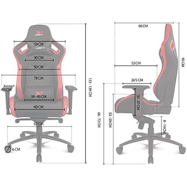 DRIFT GAMING Chair DR600 -DR600BGRAY - Professionell spelstol, konstläder, 4D armstöd, klass 4 kolv, mekanism