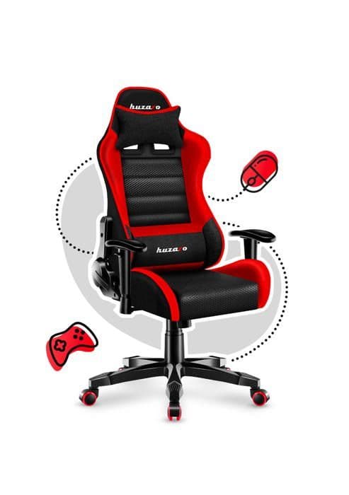 HUZARO Ranger 6.0 Röd mesh spelstol Ergonomisk spelstol Justerbar höjd Svängbar Liggande svankstöd