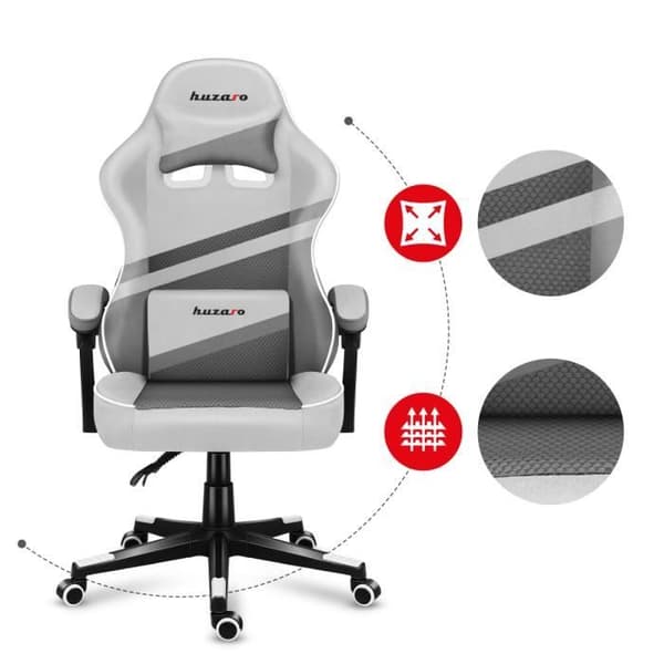 HUZARO FORCE 4.4 Gaming Stol Vit Tyg - Ergonomisk - Justerbar - Vridbar
