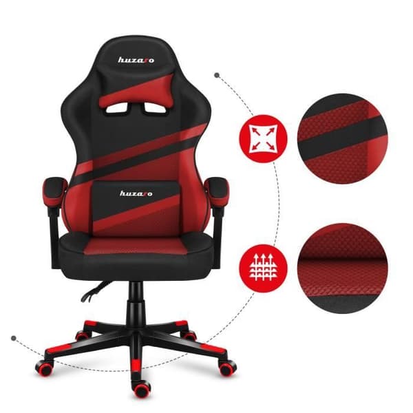 HUZARO FORCE 4.4 Gaming Stol Röd Tyg - Ergonomisk - Justerbar - Vridbar