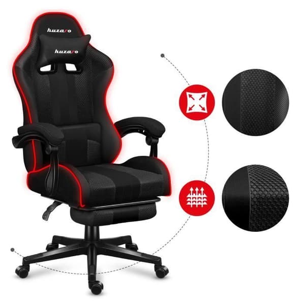 Spelstol - HUZARO - Force 4.7 RGB mesh - Svankstöd - Fotstöd - Nackstöd