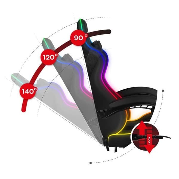 Spelstol - HUZARO - Force 4.7 RGB mesh - Svankstöd - Fotstöd - Nackstöd