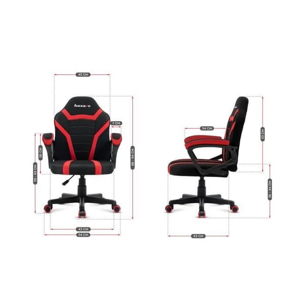 HUZARO RANGER 1.0 Gaming Stol Rött tyg, Fåtölj för barn, Gamer, Ergonomisk, Justerbar höjd 80 mm, Armstöd, PC-spel