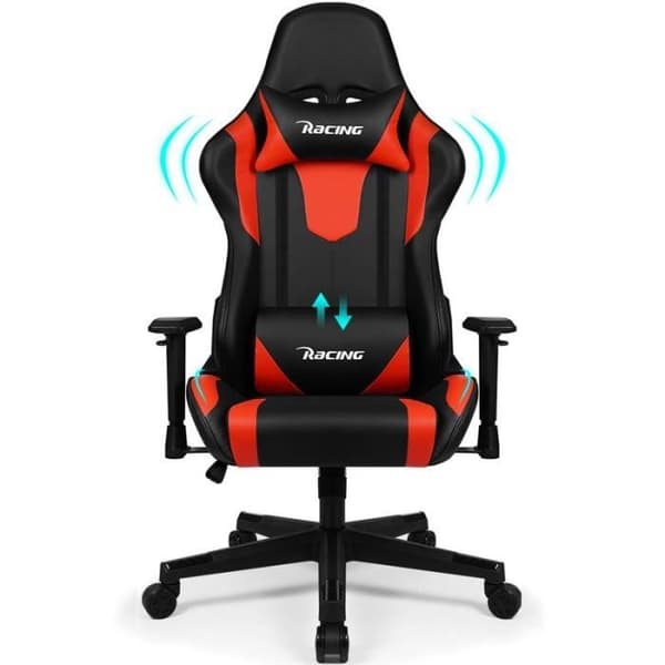 Gamingstol 150KG, 165° Nejlbar Sitsdjup 56CM, Huvudstöd, Ländryggsdyna, Justerbara Armstöd Röd