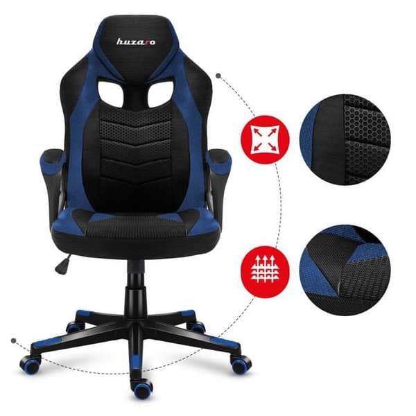 HUZARO Force 2.5 blå Gaming Chair Swivel Gaming Fåtölj ventilerat tyg lutningsmekanism för tillväxt 120-150cm