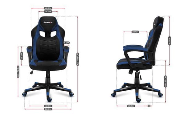 HUZARO Force 2.5 blå Gaming Chair Swivel Gaming Fåtölj ventilerat tyg lutningsmekanism för tillväxt 120-150cm