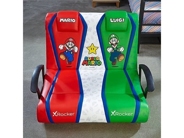 X Rocker Nintendo Super Mario™ Dual Rivals Floor Rocker spillgulvstol for barn og tenåringer med 2.1 lydsystem - rød/hvit/grønn