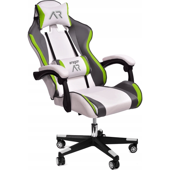 Gaming Chair Ergonomisk Kontorstol I Hvid-Grå-Lime Øko-læder