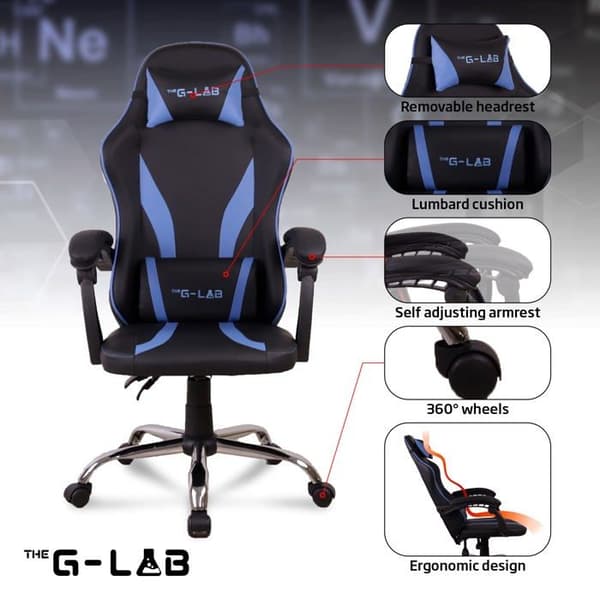 G-Lab – K Seat Neon – Ergonomisk spelstol – 100 % justerbar kontorsstol – Gamerstol med nackstöd och stöd