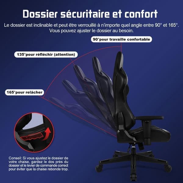Gamingstol 150kg Ergonomisk Sitt med 56cm, Huvudstöd, Ländryggskudde och Justerbara Armstöd