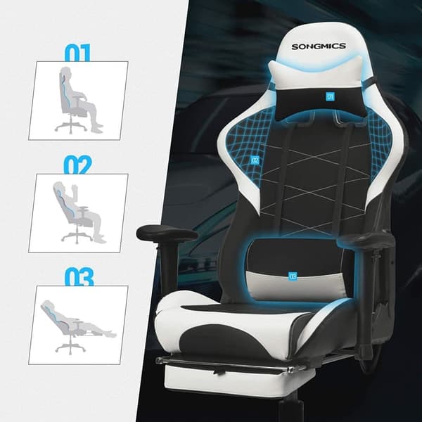 Gaming Stol, SONGMICS RCG52BW, Sort-Hvid