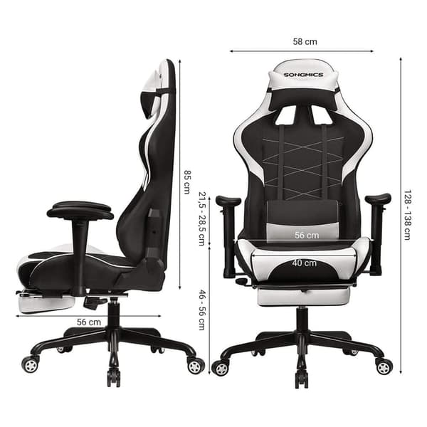 Gaming Stol, SONGMICS RCG52BW, Sort-Hvid