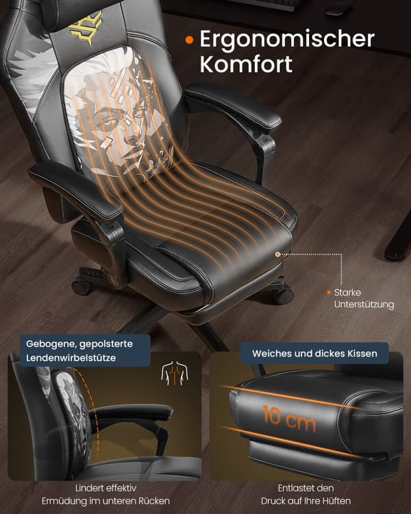 Gaming Stol, SONGMICS HOME, 70x70x119-129 cm, Sort