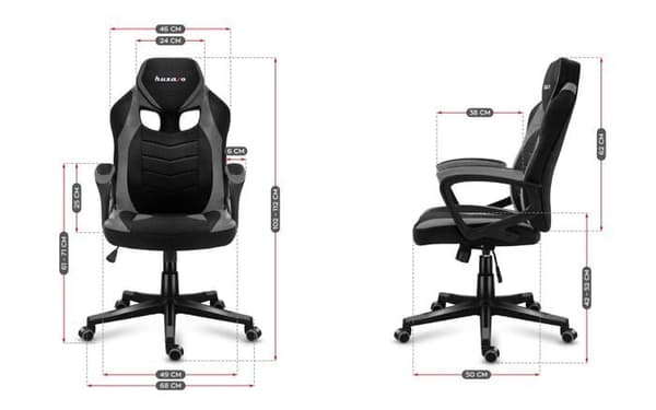 HUZARO FORCE 2.5 Grå Gaming Stol, Tyg Kontorsstol, PC-spel, Ergonomisk, Justerbar, Vridbar, Armstöd, Gamer