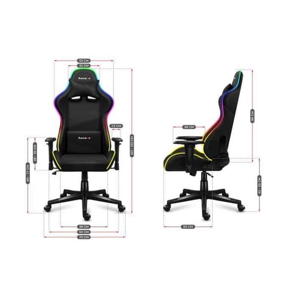 HUZARO Force 6.2 Gaming Stol - Svart - Ergonomisk - RGB - Justerbar höjd - Liggande svankstöd