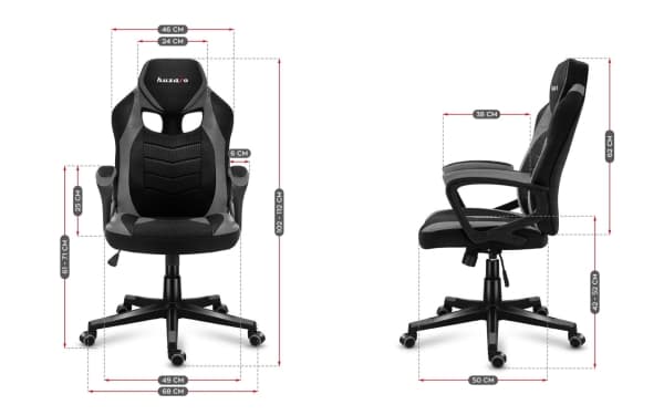 Huzaro FORCE 2.5 GREY MESH, Spelfåtölj, 140 kg, Sits i nätmaterial, Stoppat ryggstöd, Tävla, Universal