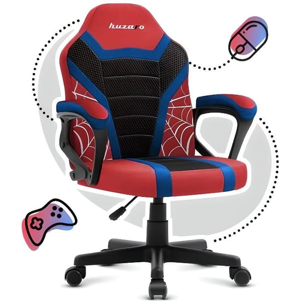HUZARO Ranger 1.0 Spider Mesh spelstol för barn - Röd - Justerbar höjd - Mjuka armstöd