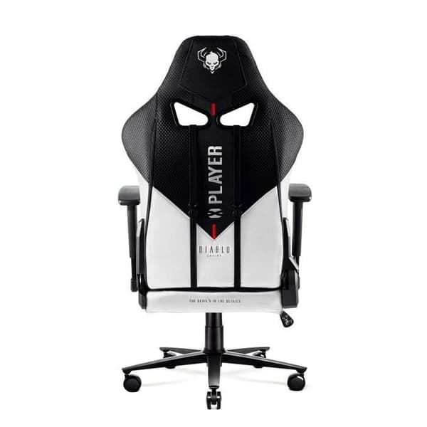 Diablo X-Player 2.0 Gaming Stol Office Gamer Fåtölj 3D Armstöd Lädertygskudde Lumbal Cousin (Vit-Svart, L)